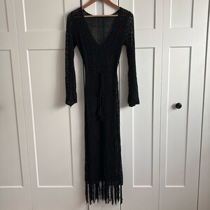 TA3 Long Sleeve Maxi Crochet Coverup